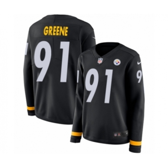 Women's Nike Pittsburgh Steelers 91 Kevin Greene Limited Black Therma Long Sleeve NFL Jersey