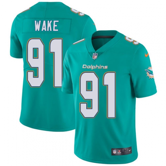 Youth Nike Miami Dolphins 91 Cameron Wake Aqua Green Team Color Vapor Untouchable Limited Player NFL Jersey