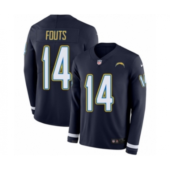 Men's Nike Los Angeles Chargers 14 Dan Fouts Limited Navy Blue Therma Long Sleeve NFL Jersey