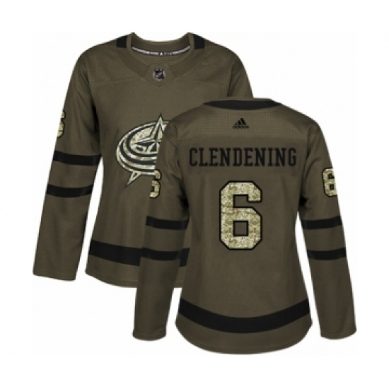 Women's Adidas Columbus Blue Jackets 6 Adam Clendening Authentic Green Salute to Service NHL Jersey