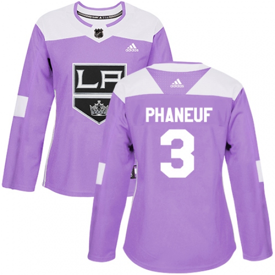 Women's Adidas Los Angeles Kings 3 Dion Phaneuf Authentic Purple Fights Cancer Practice NHL Jersey