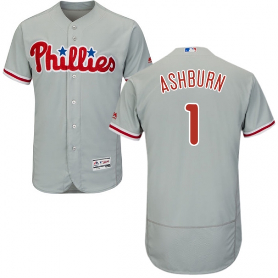 Men's Majestic Philadelphia Phillies 1 Richie Ashburn Grey Road Flex Base Authentic Collection MLB Jersey