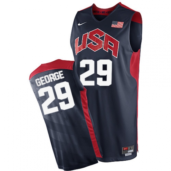 Men's Nike Team USA 29 Paul George Authentic Navy Blue 2012 Olympics Basketball Jersey