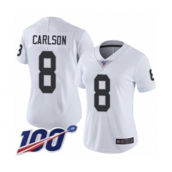 Women's Oakland Raiders 8 Daniel Carlson White Vapor Untouchable Limited Player 100th Season Football Jersey