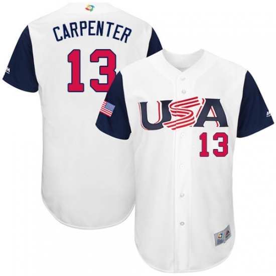 Men's USA Baseball Majestic 13 Matt Carpenter White 2017 World Baseball Classic Authentic Team Jersey