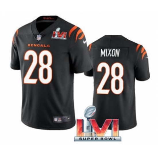 Men's Cincinnati Bengals 28 Joe Mixon Black 2022 Super Bowl LVI Vapor Limited Stitched Jersey