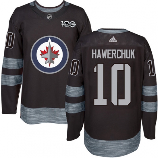 Men's Adidas Winnipeg Jets 10 Dale Hawerchuk Premier Black 1917-2017 100th Anniversary NHL Jersey