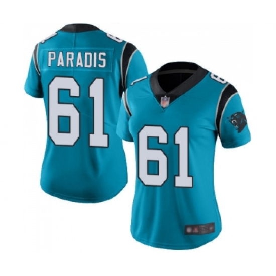 Women's Carolina Panthers 61 Matt Paradis Limited Blue Rush Vapor Untouchable Football Jersey
