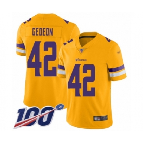 Men's Minnesota Vikings 42 Ben Gedeon Limited Gold Inverted Legend 100th Season Football Jersey