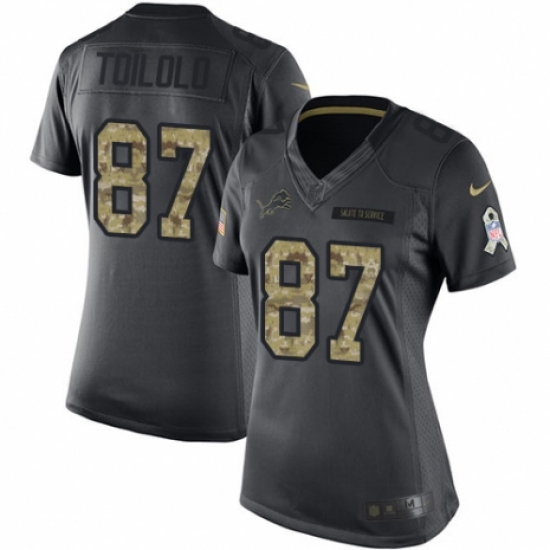 Women's Nike Detroit Lions 87 Levine Toilolo Limited Black 2016 Salute to Service NFL Jersey