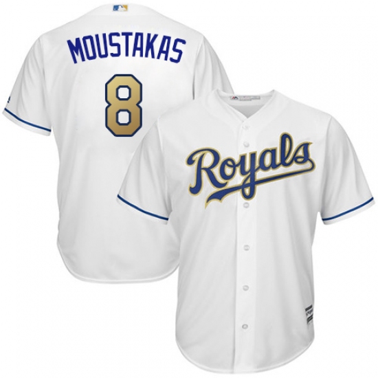 Youth Majestic Kansas City Royals 8 Mike Moustakas Authentic White Home Cool Base MLB Jersey