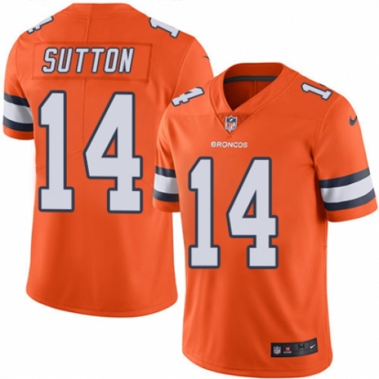 Men's Nike Denver Broncos 14 Courtland Sutton Limited Orange Rush Vapor Untouchable NFL Jersey