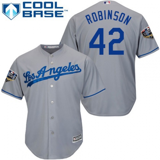 Youth Majestic Los Angeles Dodgers 42 Jackie Robinson Authentic Grey Road Cool Base 2018 World Series MLB Jersey