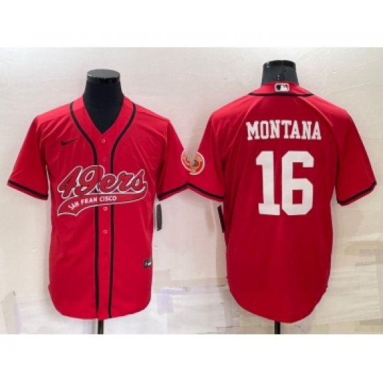 Men's San Francisco 49ers 16 Joe Montana Red Stitched Cool Base Nike Baseball Jersey