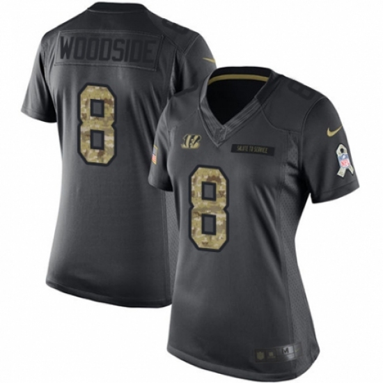 Women's Nike Cincinnati Bengals 8 Logan Woodside Limited Black 2016 Salute to Service NFL Jersey