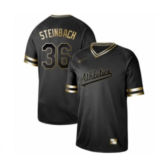 Men\'s Oakland Athletics 36 Terry SteiBasketballch Authentic Black Gold Fashion Baseball Jersey