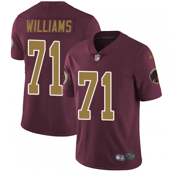 Youth Nike Washington Redskins 71 Trent Williams Burgundy Red/Gold Number Alternate 80TH Anniversary Vapor Untouchable Limited Player NFL Jersey