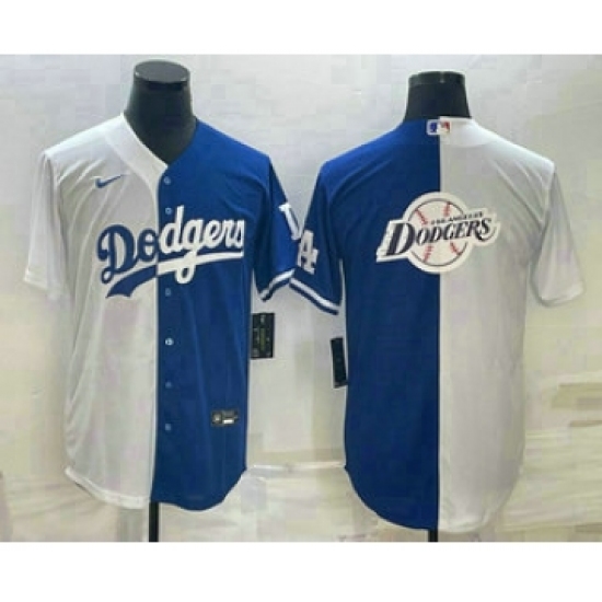 Men's Los Angeles Dodgers White Blue Split Team Big Logo Cool Base Stitched Baseball Jerseys