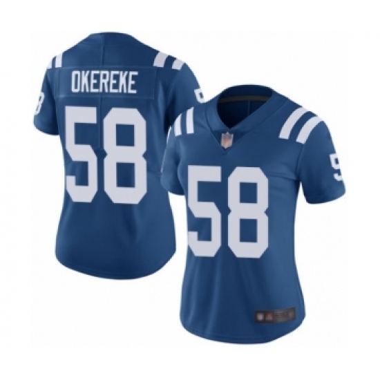 Women's Indianapolis Colts 58 Bobby Okereke Royal Blue Team Color Vapor Untouchable Limited Player Football Jersey