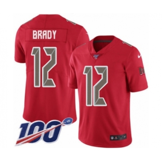 Men's Tampa Bay Buccaneers 12 Tom Brady Limited Red Rush Vapor Untouchable 100th Season Football Jersey