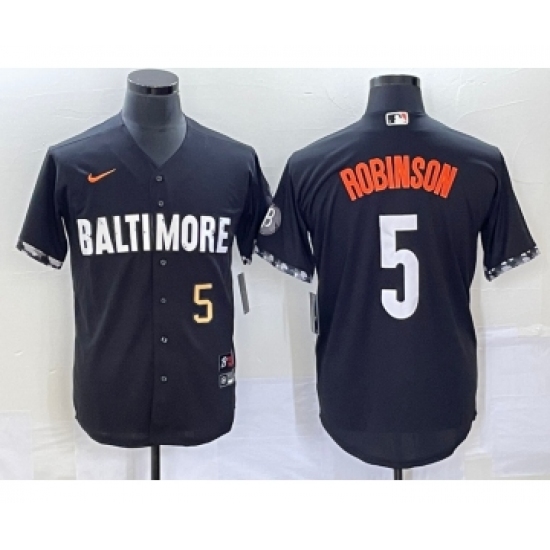 Men's Baltimore Orioles 5 Brooks Robinson Number Black 2023 City Connect Cool Base Stitched Jersey 2