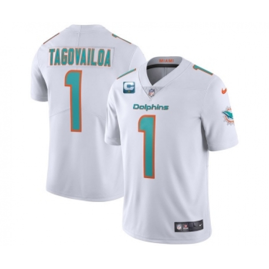 Men's Miami Dolphins 2022 1 Tua Tagovailoa White With 1-star C Patch Vapor Limited Stitched NFL Jersey