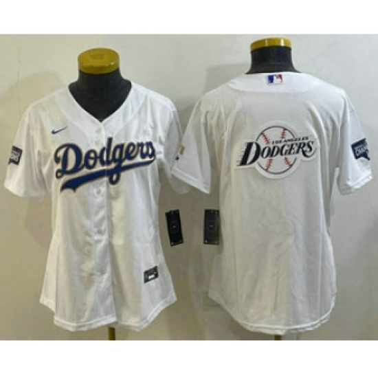 Women's Los Angeles Dodgers Big Logo White Gold Championship Stitched MLB Cool Base Nike Jersey
