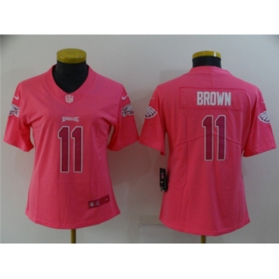 Women's Philadelphia Eagles 11 A. J. Brown Pink Stitched Football Jersey(Run Small)