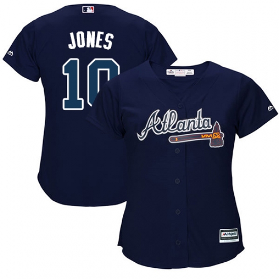 Women's Majestic Atlanta Braves 10 Chipper Jones Authentic Blue Alternate Road Cool Base MLB Jersey