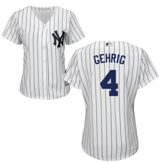Women's Majestic New York Yankees 4 Lou Gehrig Replica White Home MLB Jersey