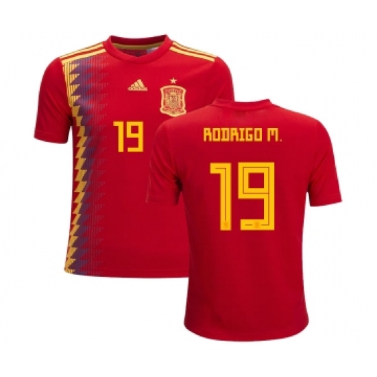 Spain 19 Rodrigo M. Red Home Kid Soccer Country Jersey