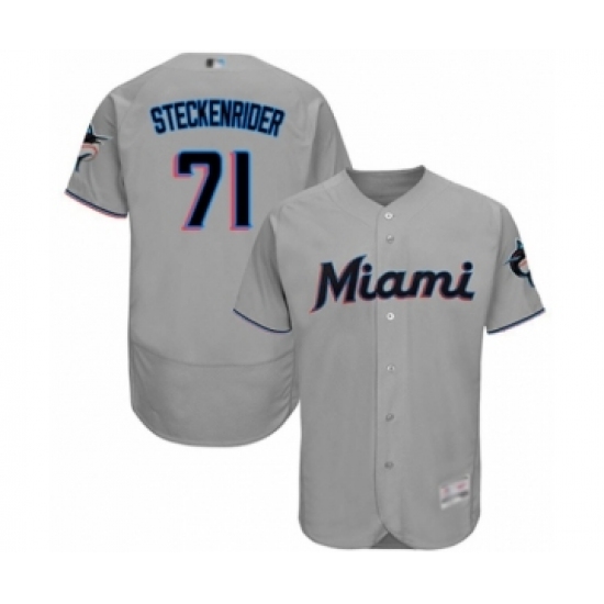 Men's Miami Marlins 71 Drew Steckenrider Grey Road Flex Base Authentic Collection Baseball Player Jersey