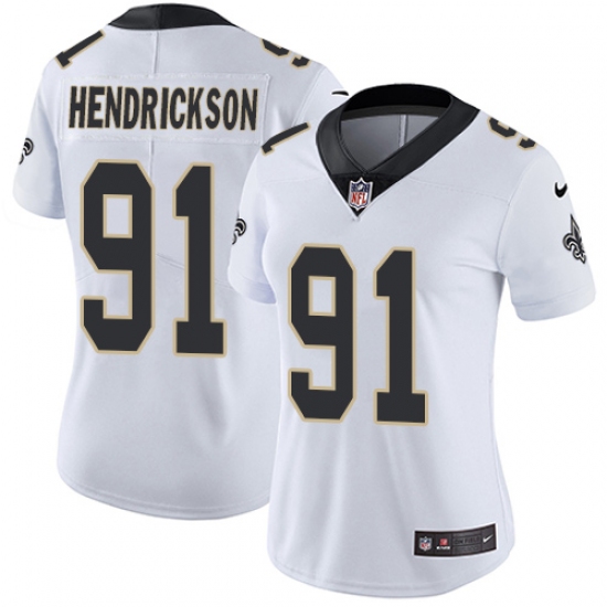 Women's Nike New Orleans Saints 91 Trey Hendrickson White Vapor Untouchable Limited Player NFL Jersey
