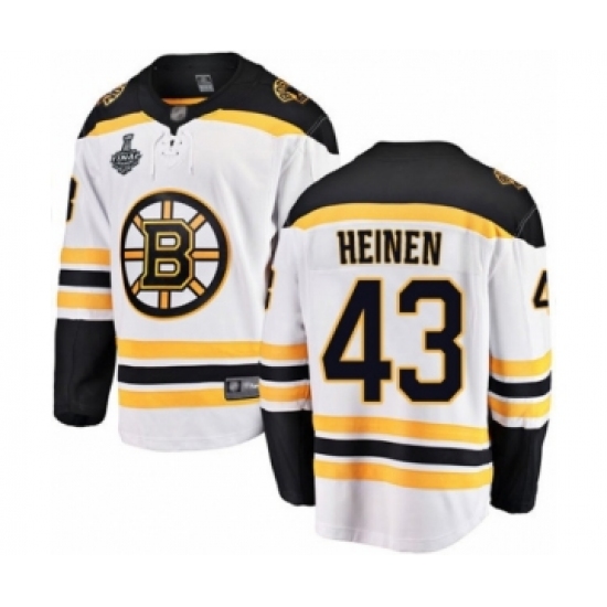 Youth Boston Bruins 43 Danton Heinen Authentic White Away Fanatics Branded Breakaway 2019 Stanley Cup Final Bound Hockey Jersey