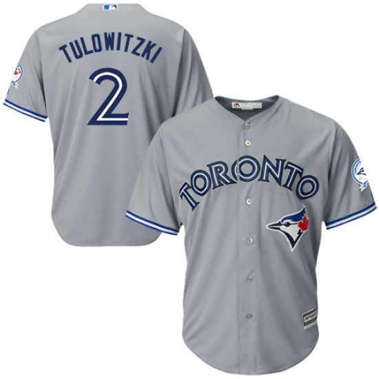 Men's Majestic Toronto Blue Jays 2 Troy Tulowitzki Replica Grey Road 40th Anniversary Patch MLB Jersey