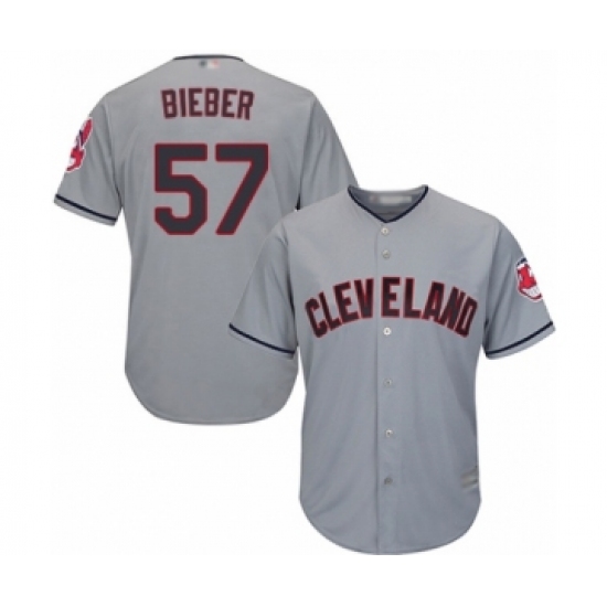 Men's Cleveland Indians 57 Shane Bieber Replica Grey Road Cool Base Baseball Jersey