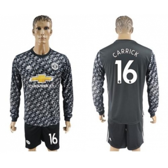 Manchester United 16 Carrick Black Long Sleeves Soccer Club Jersey