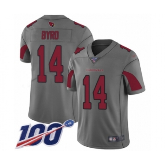 Men's Arizona Cardinals 14 Damiere Byrd Limited Silver Inverted Legend 100th Season Football Jersey