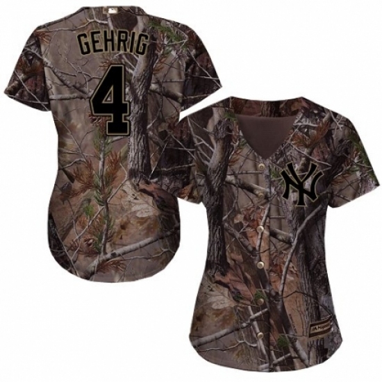 Women's Majestic New York Yankees 4 Lou Gehrig Authentic Camo Realtree Collection Flex Base MLB Jersey