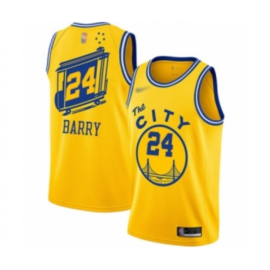 Youth Golden State Warriors 24 Rick Barry Swingman Gold Hardwood Classics Basketball Jersey - The City Classic Edition