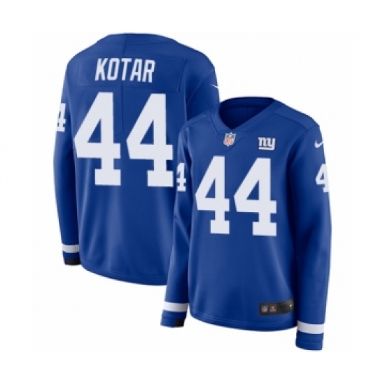 Women's Nike New York Giants 44 Doug Kotar Limited Royal Blue Therma Long Sleeve NFL Jersey