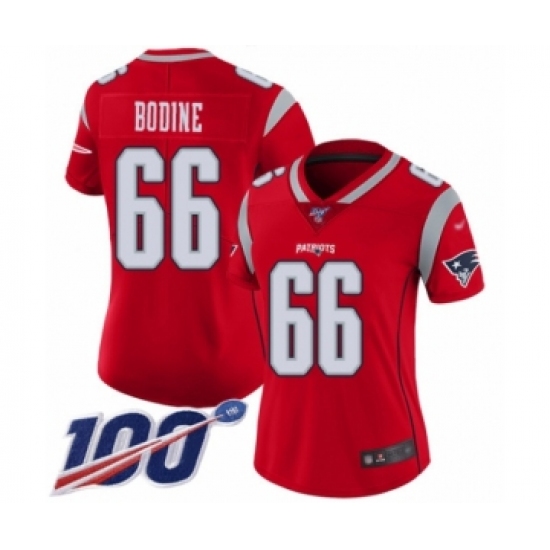 Women's New England Patriots 66 Russell Bodine Limited Red Inverted Legend 100th Season Football Jersey