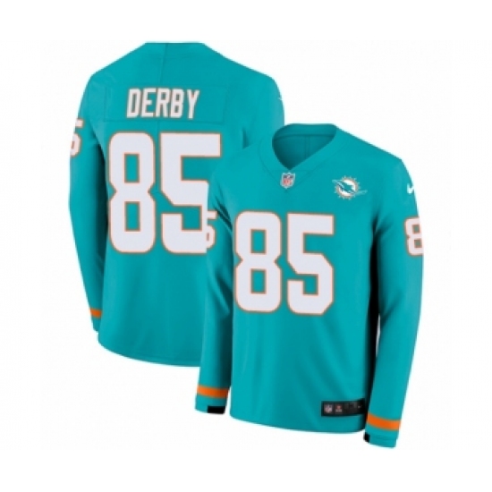 Men's Nike Miami Dolphins 85 A.J. Derby Limited Aqua Therma Long Sleeve NFL Jersey