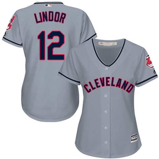 Women's Majestic Cleveland Indians 12 Francisco Lindor Authentic Grey Road Cool Base MLB Jersey