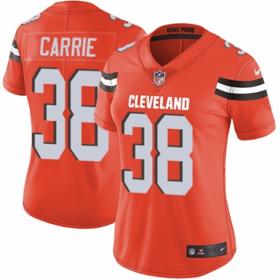 Women's Nike Cleveland Browns 38 T. J. Carrie Orange Alternate Vapor Untouchable Limited Player NFL Jersey