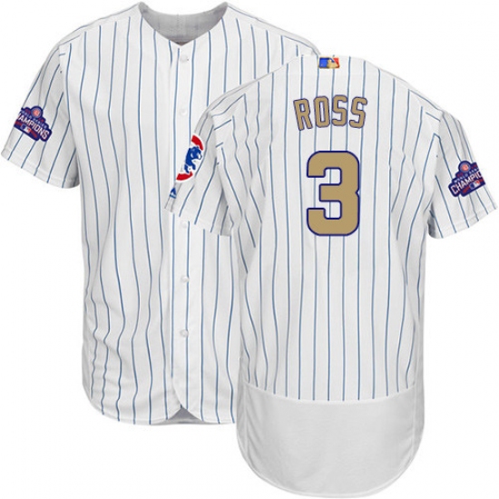 Men's Majestic Chicago Cubs 3 David Ross White 2017 Gold Program Flexbase Authentic Collection MLB Jersey