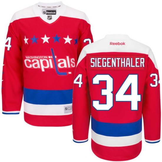 Men's Reebok Washington Capitals 34 Jonas Siegenthaler Premier Red Third NHL Jersey