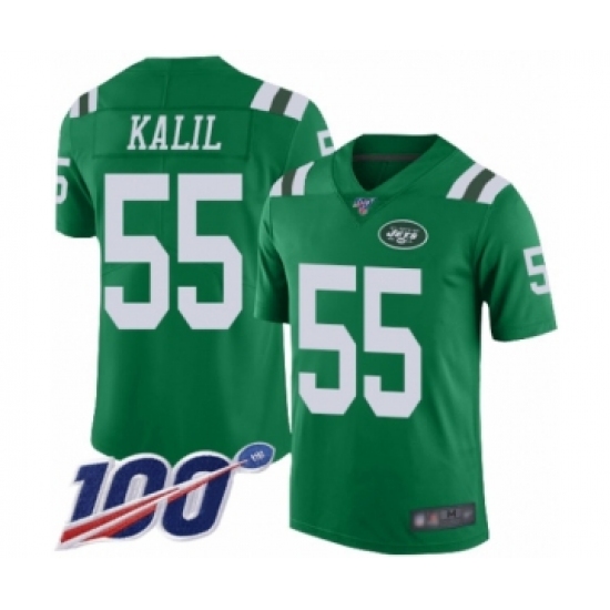 Youth New York Jets 55 Ryan Kalil Limited Green Rush Vapor Untouchable 100th Season Football Jersey