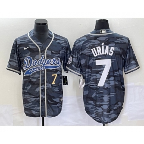 Men's Los Angeles Dodgers 7 Julio Urias Number Gray Camo Cool Base Stitched Baseball Jersey