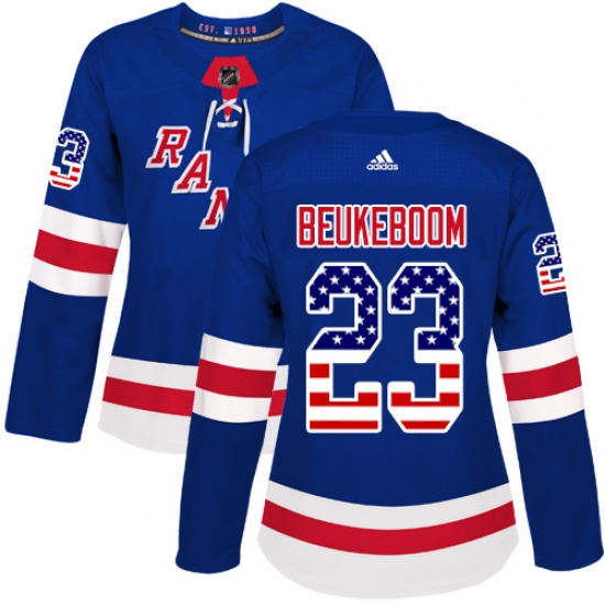 Women's Adidas New York Rangers 23 Jeff Beukeboom Authentic Royal Blue USA Flag Fashion NHL Jersey